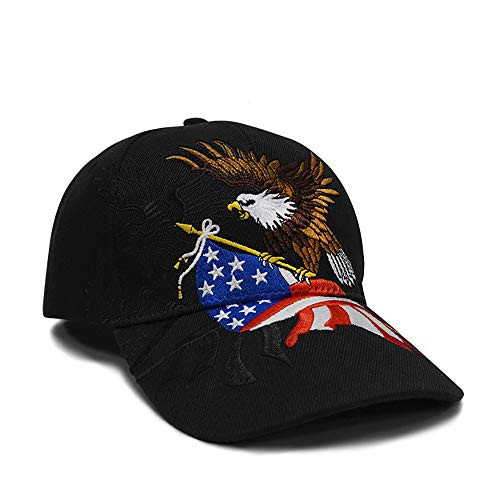 MissFun America Flag Eagle Baseball Cap Hat Embroidery Black One Size