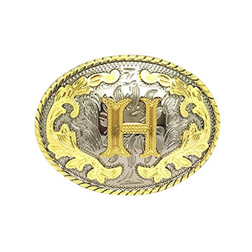 Initial Letter Belt Buckle Western Cowboy Style Rodeo Large Gold Silver Metal Buckles for Men Women ABC-Z