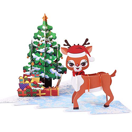 Oritouchpop Christmas Deer Pop Up Card Happy Christmas Eve Pop-Up Card New Year Holiday Wishes 3D Card Season Greeting Card-Deers and Trees