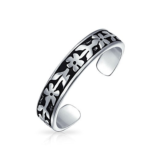 Flowers Vine Leaf Oxidized Midi Band Toe Ring For Women 925 Silver Sterling Adjustable