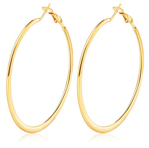 Fashion Earrings Hoops 50mm 18k Gold Plated Hoop Earrings for Womens Sensitive Ears Yellow Fashion Earrings Hoops 50mm 18k Gold Plated Hoop Earrings for Womens Sensitive Ears Yellow