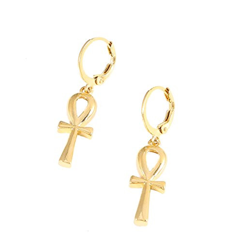 Egyptian Jewelry Men Women 18K Gold Plated Vintage The Key of The Nile Ankh Cross Pendant Necklace Earring