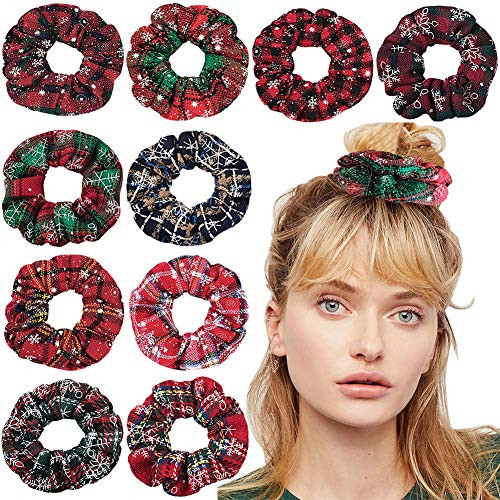 10 Pcs Christmas Hair Scrunchies Elastic Hair Bands Scrunchy Hair Ties Ropes for Women Girls Christmas Hair Accessories