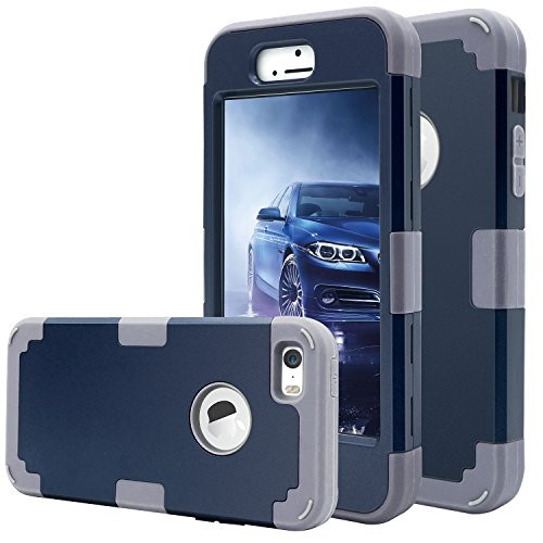iPhone 5 Case,iPhone 5s Case,iPhone SE case, Fingic Full-Body Cover 3 in 1 Hybrid Hard PC & Soft Silicone Heavy Duty Rugged Bumper Shockproof Protective Phone Case for Apple iPhone 5/5S/SE, Navy Blue
