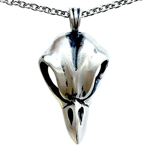 Crow Raven Skull Gothic Magic Spirit Bellatrix Lestrange Vintage Halloween Jewelry Wiccan Wicca Pagan Magic Mens Pendant Necklace Protection Amulet Wealth Money Charm Talisman w Stainless Steel Chain