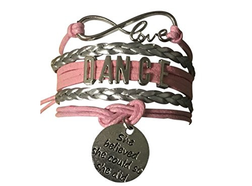 Infinity Collection Dance Bracelet- Dance She Believed She Could So She Did Jewelry - Pink Ballet Shoe Dance Bracelet for Dance Recitals