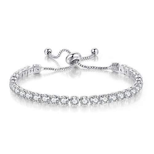 LAMOON Tennis Bracelet for Women White Gold Plated Diamond AAA Cubic Zirconia CZ Dainty Classic Adjustable Slider Bracelet Silver Fashion Jewelry Wedding Gift White Gold LAMOON Tennis Bracelet for Women White Gold Plated Diamond AAA Cubic Zirconia CZ Dainty Classic Adjustable Slider Bracelet Silver Fashion Jewelry Wedding Gift White Gold