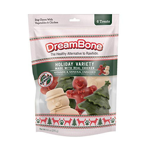DreamBone Holiday Variety Pack 6 Count Made with Real Vegetables and Chicken Rawhide-Free Chews for Dogs
