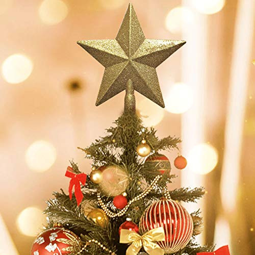 Doublx Christmas Star Tree Topper 8 Inch Gold Glittered 8 Xmas Star Treetop for Christmas Tree Decorations