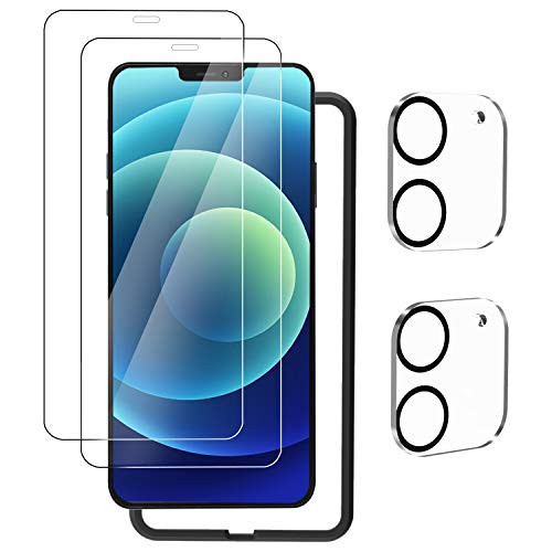 EWUONU Screen Protector for iphone 12 Mini 4 Pack Screen Protector Tempered Glass Full Coverage  Anti Scratch   High Definition Camera Lens Screen Protector  Easy Installation Tray