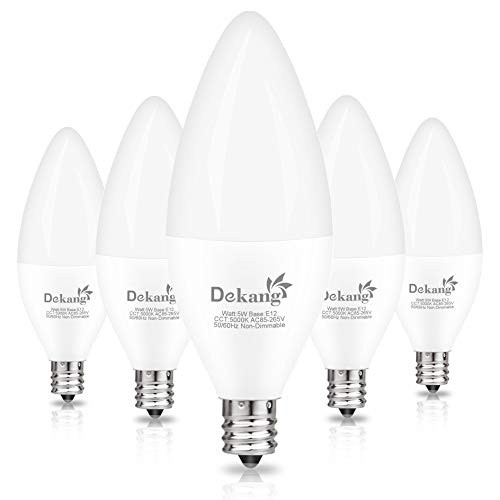 E12 LED Candelabra Bulbs 5000K Daylight - Ceiling Fan Light Bulbs 60 Watt EquivalentDeKang Small Chandelier Light Bulbs Type B Bulbs 5W550LMNon-dimmablePack of 5