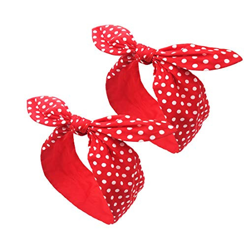2 Pieces Cotton Headbands Red Polka Dot Headband Vintage Wide Headwrap for Women Girls