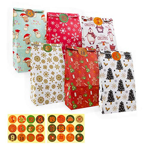 24 PCS Christmas Paper Gift BagsChristmas Goody BagsHoliday Party Favor Gift Wrapping BagsPaper Gift Treat Bags with 24 Pcs Christmas Stickers 24 PCS Christmas Paper Gift BagsChristmas Goody BagsHoliday Party Favor Gift Wrapping BagsPaper Gift Treat Bags with 24 Pcs Christmas Stickers