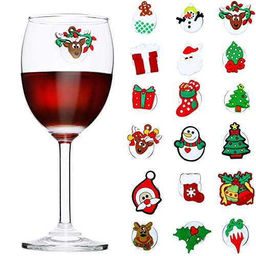 18 Pieces Christmas Wine Glass Charms Cocktail Drink Markers with Suction Cup Cocktail Charms for Christmas Party Supplies