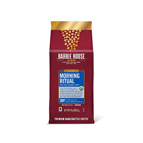 Barrie House Morning Ritual Ground Coffee 10oz Bag  Fair Trade Organic Certified Medium Roast  Light Body and Clean Finish  100 Arabica Coffee Beans