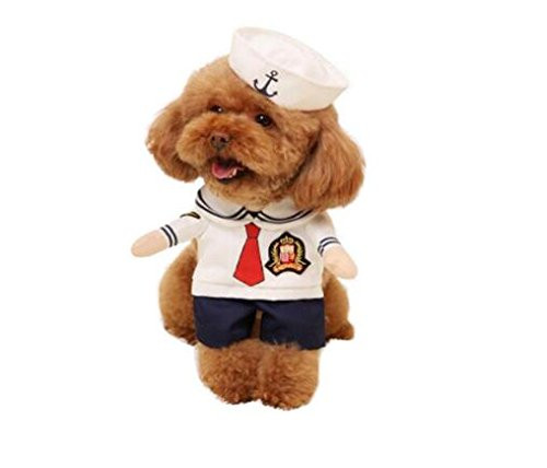 Hotumn Dog Sailor Suit Cat Sailor Costumes Navy Suit with Hat Halloween Christmas Pet Costumes for Puppy and Cat M