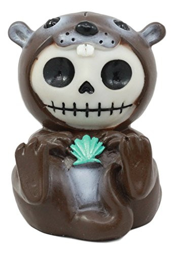Ebros Furrybones Otto The Sea Otter Figurine Furry Bones Otter Hooded Skeleton Monster with Blue Shell Necklace Cute Collectible Sculpture Decorative Toy