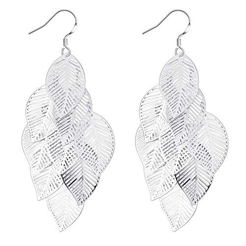 Greendou Fashion Jewelry 925 Sterling Silver Plated 3D Leaves Hook Earrings Greendou Fashion Jewelry 925 Sterling Silver Plated 3D Leaves Hook Earrings