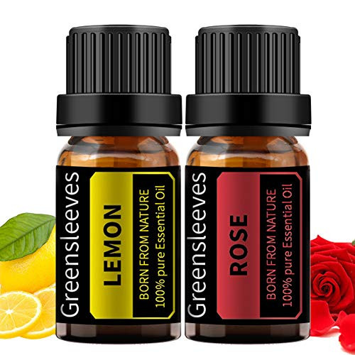 GREENSLEEVES Rose Lemon Essential Oil Set 100 Pure Aromatherapy Therapeutic Grade Oils for Diffuser Humidifier Massage - 2 x 10ml RoseLemon