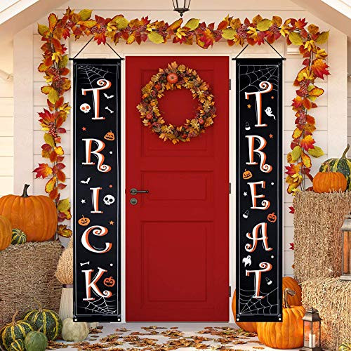 GoosWexmzl Halloween Decorations Outdoor Trick or Treat Set Includes Trick or Treat Banner for Front Door Display for Garden Halloween Porch Sign Set Style 2