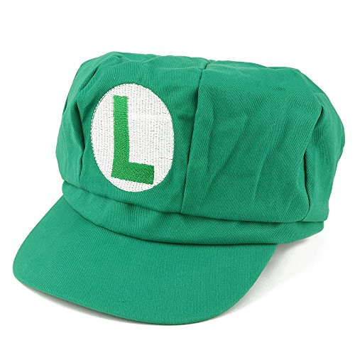 Mario Luigi Wario Waluigi Fire Mario Embroidered Costume Newsboy Hat - Luigi Green