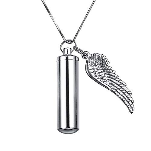 HooAMI Angel Wing Cylinder Cremation Urn Necklace for Ashes Jewelry Memorial Pendant 38mm