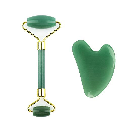 Jade roller and Gua Sha Tools Set - 100 Natural Jade Stone Roller Gua Sha for Face Eye Neck - Beauty Jade Facial Roller for Slimming Firming Jade roller and Gua Sha Tools Set - 100 Natural Jade Stone Roller Gua Sha for Face Eye Neck - Beauty Jade Facial Roller for Slimming Firming