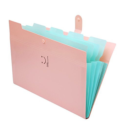 Expanding File Folder A4 Document Folder Organizer with Snap Button for Office, Document Wallet Folder with 5 Pockets (Pink)