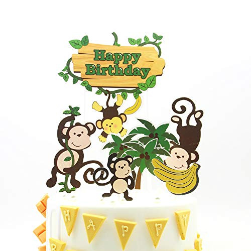 Jungle Safari Cake Decorations Monkey Theme Happy Birthday Cake Topper Animal Cupcake Toppers Picks for Animals Theme Baby Showers Birthday Party Supplies