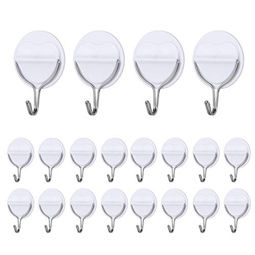 Wall Hooks Adhesive Hooks Utility Hooks 13_2lbMax Seamless Hooks Nail Free Sticky Hangers Waterproof and Oilproof Bathroom Kitchen Ceiling Heavy Duty Self Adhesive Hooks White 20 Packs