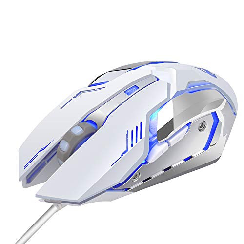 LENRUE Gaming Mouse Wired Ergonomic Computer Mice with 6 Programmable Buttons 4 Breathing LED Light 3200 DPI Adjustable for Windows PC Laptop DesktopWhite