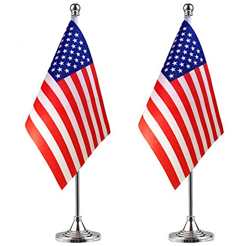 LoveVC USA American Desk Flag Small Mini US Office Table Flags with Stand Base2 Pack