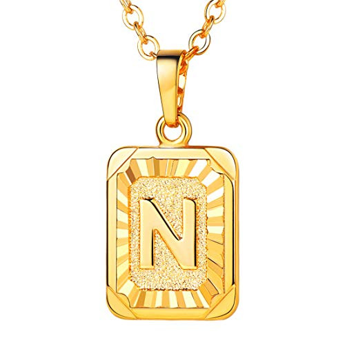 U7 A-Z 26 Letters Pendant Men Womens Fashion Jewelry 18K Gold Plated Square Pendants Capital Initial Necklace N