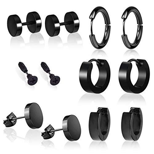 6 Pairs Black Punk Stud Earrings Hoop Earrings Set for Men Women Stainless Steel Huggie Earrings Piercing Black 6 Pairs Black Punk Stud Earrings Hoop Earrings Set for Men Women Stainless Steel Huggie Earrings Piercing Black
