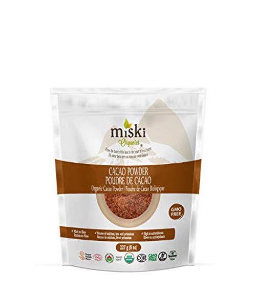 Miski Organics - Organic Raw Cacao Powder  Certified Organic Kosher Non-Gmo Vegan Gluten Free - Source of Essential Minerals - High Source of Iron  1 Pack 227 Gram