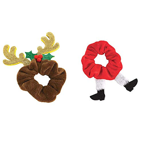 3_5 Christmas Reindeer   Santa Scrunchies  Hair Rope Elastic Hair Ties Hair Bands Hair Accessory for Girls Christmas Party Supply