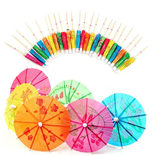 144 Pcs Umbrella Parasol Cocktail Picks Multicolored Tropical Luau Umbrella Picks Umbrella Cupcake Toppers B