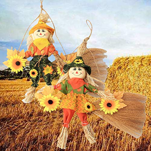 AIPINQI Scarecrow Fall Decor 2 Pack Small Girl Fall Harvest Scarecrow Decor Halloween Scarecrow Decorations for Garden Home School Yard Porch Thanksgiving Decor