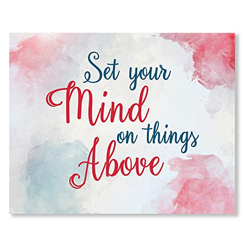 Set Your Mind On Things Above Wall Art Prints - Unframed 8x10 - Motivational ?hristian Posters for Office Decor - Scripture Positive Pics with Woman - Inspirational Quotes Home