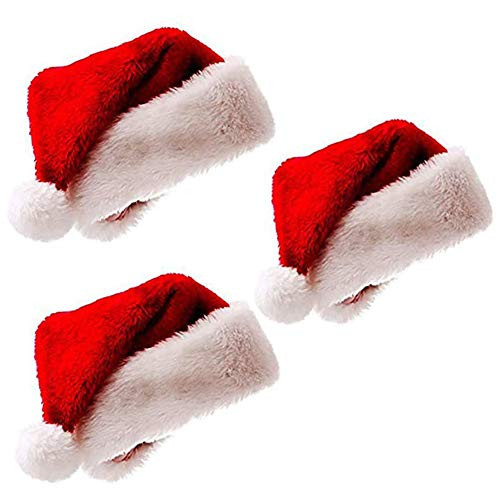 meioro Santa Hat Christmas Hat Plush Christmas Hats for Adults Kids Santa Claus Hats Caps Xmas Family Holiday Party Supplies Gift 3pcs 2 x Large1 x Medium