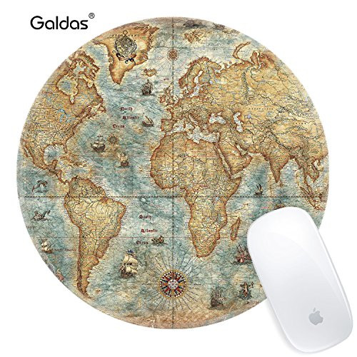 Galdas Mouse Pad Vintage World Map Print Mousepad Antique Decorate Mouse Pads Round Non Slip Gaming Mouse Pad (Updated Version)