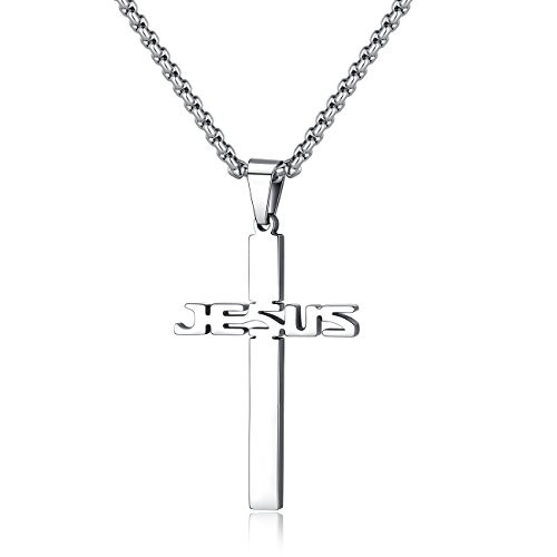 REVEMCN Jewelry Stainless Steel Simple Jesus Cross Pendant Necklace for Men Women 20-24 Inches Rolo Chain Silver Tone 20 Chain REVEMCN Jewelry Stainless Steel Simple Jesus Cross Pendant Necklace for Men Women 20-24 Inches Rolo Chain Silver Tone 20 Chain