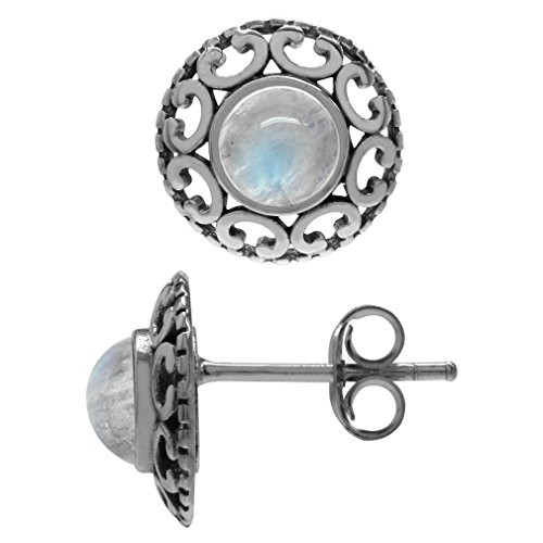 Silvershake Natural Moonstone 925 Sterling Silver Filigree Stud Post Earrings