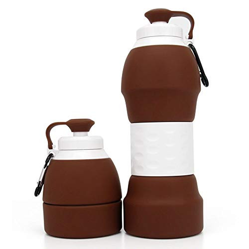 Collapsible Water Bottle Reuseable BPA Free Silicone Foldable Water Bottles for Travel Gym Camping Hiking Portable Leak Proof Sports Water Bottle with Carabiner1pc coffee