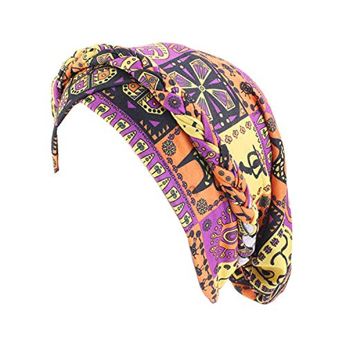 Qianmome Womens African Style Braided Dreadlock Hat Bandanas Headwear Cap Turban Chemo Cap Purple