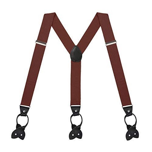 HDE Suspenders for Men Y-Back Button End Adjustable Heavy Duty Design Dress Suspender Brown