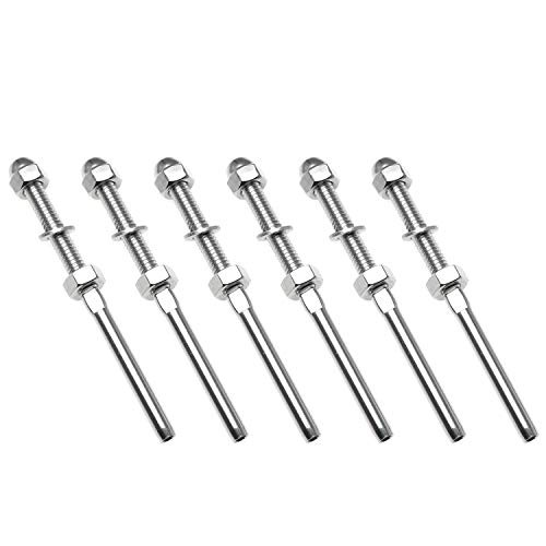 PSCCO 6pcs Stainless Steel Cable Railing End Fitting Terminal Swage Threaded Stud Cable Deck Railing Hardware for 18 Cable