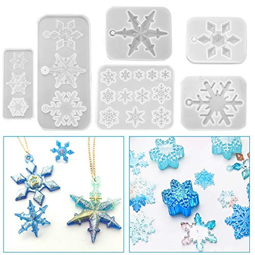 Juanya 6 Pack Snowflake Resin Casting Molds Silicone Snowflake Jewelry Pendant Epoxy Resin Mold for DIY Jewelry Making Earring Necklace Christmas Ornament Home Decoration