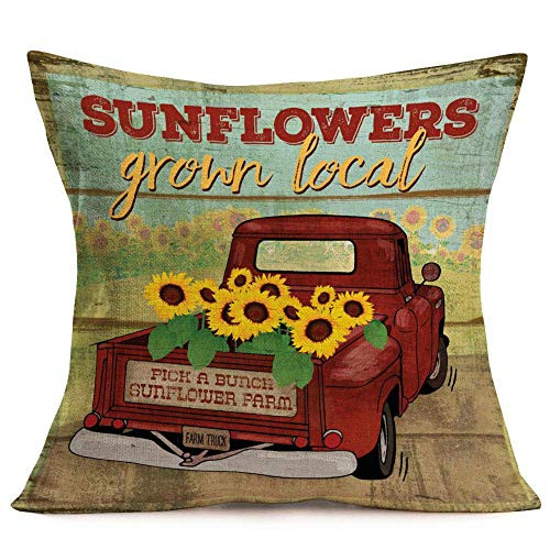 ShareJ Retro Red Truck with Sunflowers Pillow Covers Cotton Linen Wood Background Decorative Throw Pillow Covers Square 18x18 Inch Cushion Cover Decor for Home Sofa ShareJ Retro Red Truck with Sunflowers Pillow Covers Cotton Linen Wood Background Decorative Throw Pillow Covers Square 18x18 Inch Cushion Cover Decor for Home Sofa