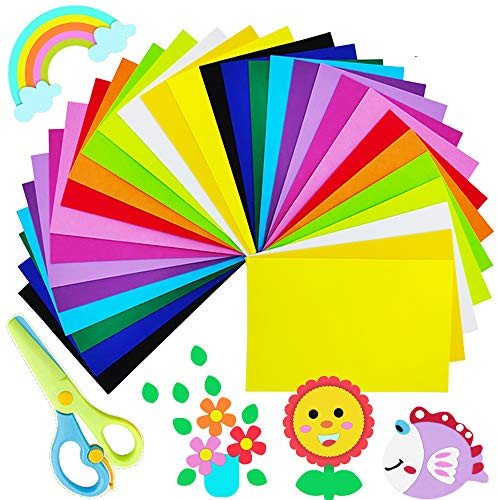 30 Sheets Colorful EVA Foam Sheets Craft Foam Sheets Assorted ColorfulRainbow Colors Foam Handicraft Sheets with 1 pcs Child Safety Scissors for Classroom Party Kids Art   Crafts Projects